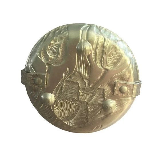 VINTAGE MCM Mid-Century Embossed Aluminum Tulip Floral Coaster Set of 8 w/Holder - Picture 5 of 7